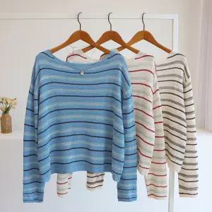 [잇수다] 엔그리 스트라이프 배색 루즈핏 보트넥 니트