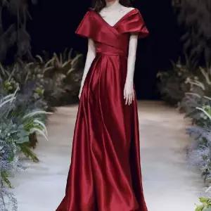 연주드레스 연회장원피스 2부 드레스 버건디 약혼 실크