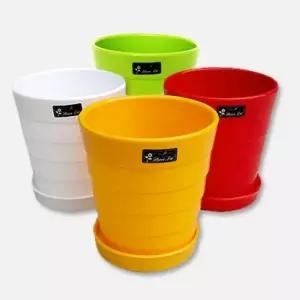 정원화분 미니화분 파스텔 옐로우 원형 물받이 실내 플라스틱 가정용