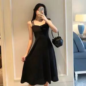 HH-B117 끈나시 쓰리 블랙 롱 원피스