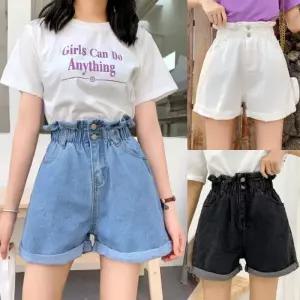 여성 하이웨스트 청반바지 하의 의류 DHH-A52 허리밴딩 롤업