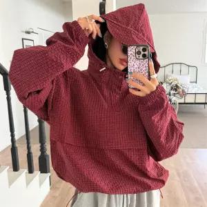 여자 남자 아노락 스트링 오버핏 체크 후드 티셔츠