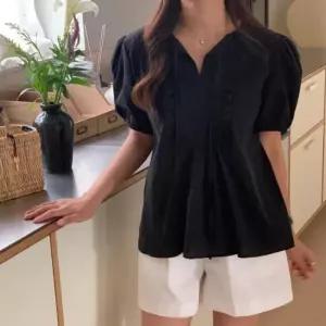 블라우스 퍼프 리본 반팔 로맨틱 JSD-1004257