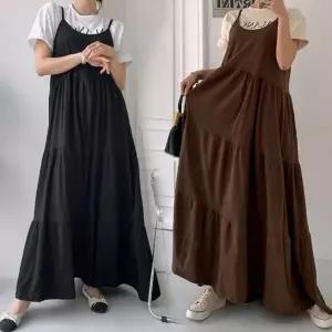 [보리보리/보리맘]뷔스티에 끈 캉캉 빅사이즈 롱 원피스 오버핏 여름 여행 레이어드 나시 Fc520