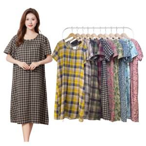 아사면 원피스 꽃 홈웨어 체크 빅사이즈 치마 여름 플라워 가