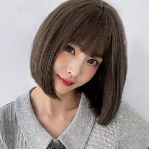 일자컷 단발머리 통가발 올리브브라운 미용가발 헤어미용