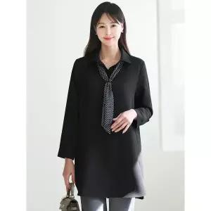 [하프클럽/] 여성 봄 가을 카라 리본 타이 빅사이즈 쉬폰 롱 블라우스 40-50대