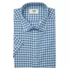 [NS홈쇼핑]레노마셔츠(반소매일반핏)25신상 린넨혼방 멜란 체크셔츠 RPUSG1-233-BU..