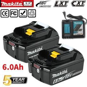 정통 Makita 18V 6Ah 충전식 전동 공구 배터리(LED 리튬 이온 대체품 LXT BL1860B 충전기 포함)
