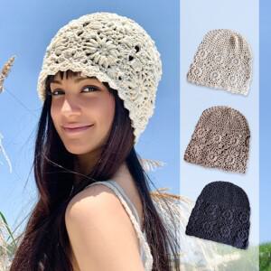 모자 잇템 얇은 니트 인기 여성 레이스 비니 꽃모양 메쉬 손뜨개 여름