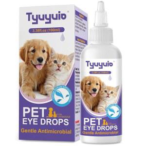개와 고양이의 눈 자극과 감염 알레르기를 완화하는 Tyuyuio 반려동물용 안약, 개 고양이 건조한 눈 핑크색 눈, 반려동물 눈물 얼룩 세정제, 안전하고 부드러운 모든 동물용 포뮬러 3.38온스