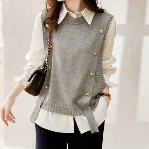 [롯데백화점]티뷰 장식 버튼 드랍 니트 베스트_V5C-CVT001