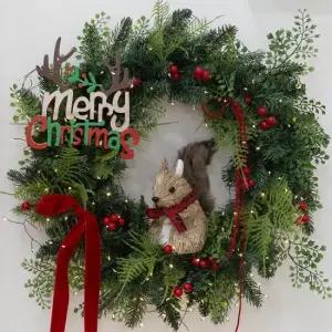 플라워트리 크리스마스 리스 벽장식 콩콩 다람쥐 쉼터 45cm 소품