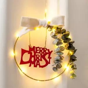 플라워트리 크리스마스 리스 벽장식 LED 플로레센스 메탈링 27cm