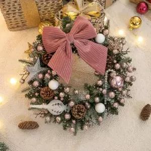 플라워트리 크리스마스 리스 벽장식 뉴로즈 핑크 45cm 소품 데코