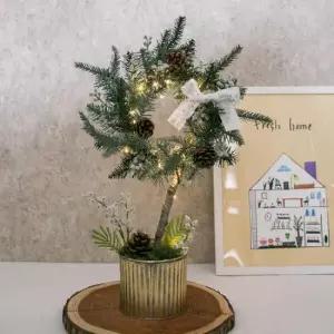 플라워트리 크리스마스 장식 화분 LED 스노우 솔방울리스 54cm