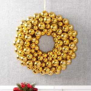 플라워트리 [1+1] 크리스마스 리스 벽장식 유광볼 골드 50cm 소품