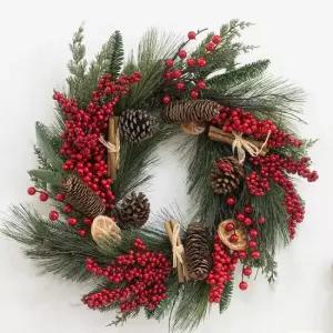플라워트리 크리스마스 리스 열매 벽장식 컬렉션 450mm 벽걸이