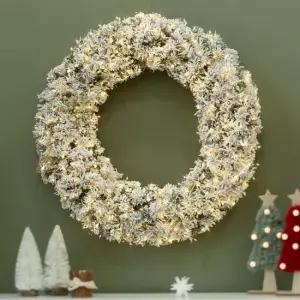 플라워트리 크리스마스 스노우 리스 무장식 벽장식 눈쌓인 75cm