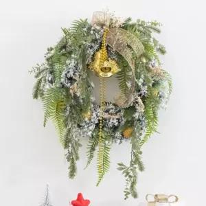 플라워트리 크리스마스 리스 벽장식 골드벨 스노우 60cm 소품