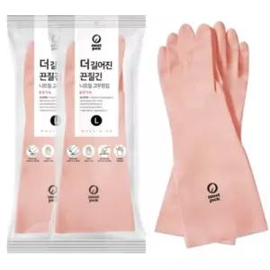 모스트픽 길어진 니트릴 고무장갑 핑크색 L사이즈 2개 구멍안나는 고무장갑 오래쓰는 고무장갑