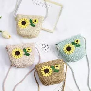 [하프클럽/](별별창고) 미니 해바라기 손목 라피아 휴양지 토트