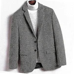 남자 체크 모직 자켓 무늬 블레이저 블레이져 투버튼 겨울 마이 반코트 하프