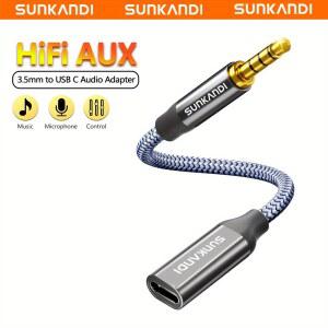 SUNKANDI 3.5mm 남성-USB C 여성 오디오 케이블 코드 Type-C 이어폰 어댑터(데이터 전송 지원되지 않음)