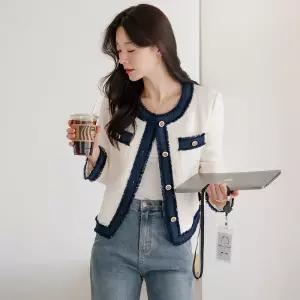 [시크라인] (~XXL까지) 유아센 데님 배색 트위드 자켓 봄 가을 아우터 하객룩 데일리 캐쥬얼 출근룩 베이직 빅사이즈