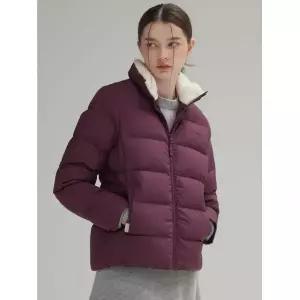 스케쳐스 여성 내추럴 웜 플리스 헝가리 화이트 자켓버건디