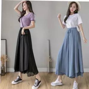 트임치마 주름 쉬폰 와이드 치마바지 9부