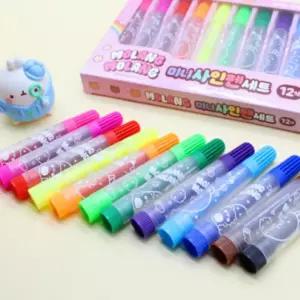 몰랑 12색 미니 사인펜 어린이 싸인 세트 4개흰싸인 빨간싸인 얇은싸인 검정싸인 컴퓨터싸인 두꺼운싸인 싸