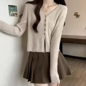 예쁜 가을 편한 외출 브이넥 금장 데일리 여자 가디건 여성자켓 니트 카디건