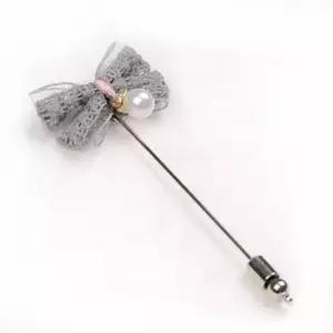 BOU19032 그레이 펄 리본 부토니에 웨딩핀 드레스핀 셀프촬영 리본핀 정장핀 하객룩