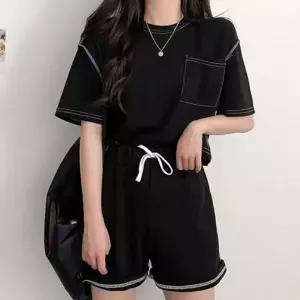 여성 여름 라운드넥 반팔 티셔츠 반바지 트레이닝 스포츠웨어 셋업