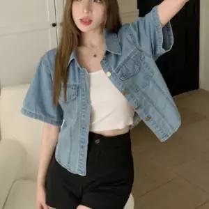 가벼운 반팔 크롭기장 활용도 높은 여성 데님 자켓