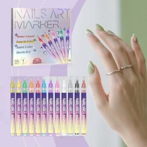 12 개/대 네일 아트 펜 방수 빠른 건조 매니큐어 전문 낙서 드로잉 DIY 도구