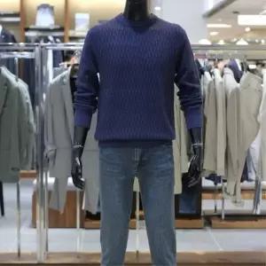 매장정품 BASSO 바쏘 멜란지 패턴 솔리드 라운드 남성 긴팔니트 티셔츠 딥블루 1097507