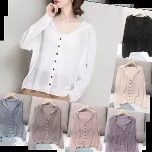 환절기 후드 에어컨 바람막이 얇은 니트 가디건