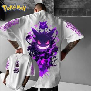 2026 포켓몬 만화 겐가 양면 프린트 반팔 티셔츠 남녀공호환 여름 신상 하라주쿠 루즈 캐주얼 탑