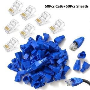 10/50개 RJ45 커넥터 UTP Cat5e/Cat6/STP Cat7 - 외피 8P8C 이더넷 패스 스루 플러그 케이블 보호 슬리브로