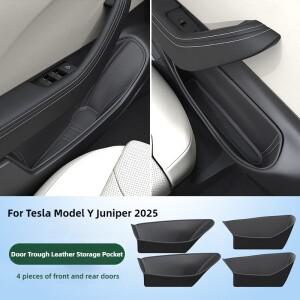 테슬라 호환  모델 Y 주니퍼 2025 차량 도어 수납 포켓 나파 가죽 핸들 암레스트 트레이 정리함 악세사리