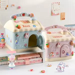 나만의 하우스 저금통 동전 지폐 보관함 용돈 저축 비밀 열쇠 금고 DIY 스티커 뱃지 세트