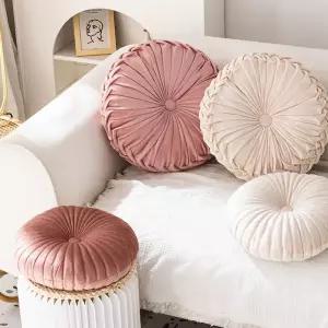 원형 소파 쿠션 핑크 플라워 등쿠션 장식 방석 꽃모양 인테리어 벨벳 소파