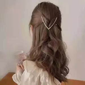 여성 V자 고급 큐빅 반묶음 헤어핀 골드 진주 2타입 DbQ6+4ZVa