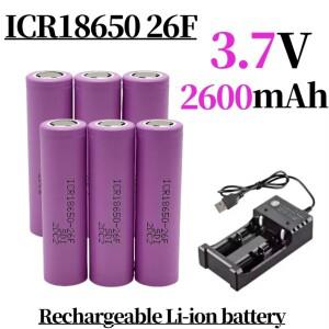 ICR18650-26F 대용량 충전식 리튬 배터리 3.7V 2600mAh  종류의 전자 제품 충전기 포함
