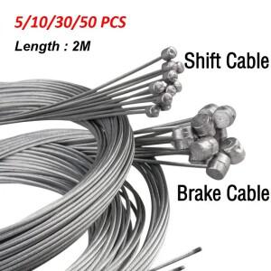 5-50개 2M 자전거 브레이크 케이블 변속 스테인리스 스틸 세트 코어 이너 와이어 MTB 로드 바이크 부품 및