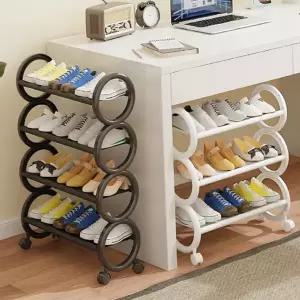 4단 신발장 바퀴형 좁은 현관 이동식 신발장 정리함 플라스틱 정리대 거치대 보관함 꽂이 선반