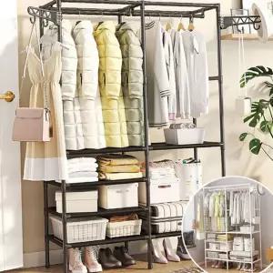 이동식 옷걸이 스탠드 조립식 시스템 철제 행거 드레스룸 수납 공간활용 선반형 정리대 수납장 수납함