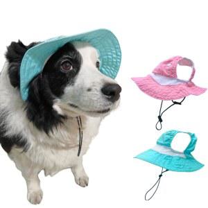 대형 반려견 자외선 차단제 여름용 이어 홀이 있는 모자 고양이 선케어 쿨링 아웃도어 차단 반려동물 모자(파란색, X-대형)